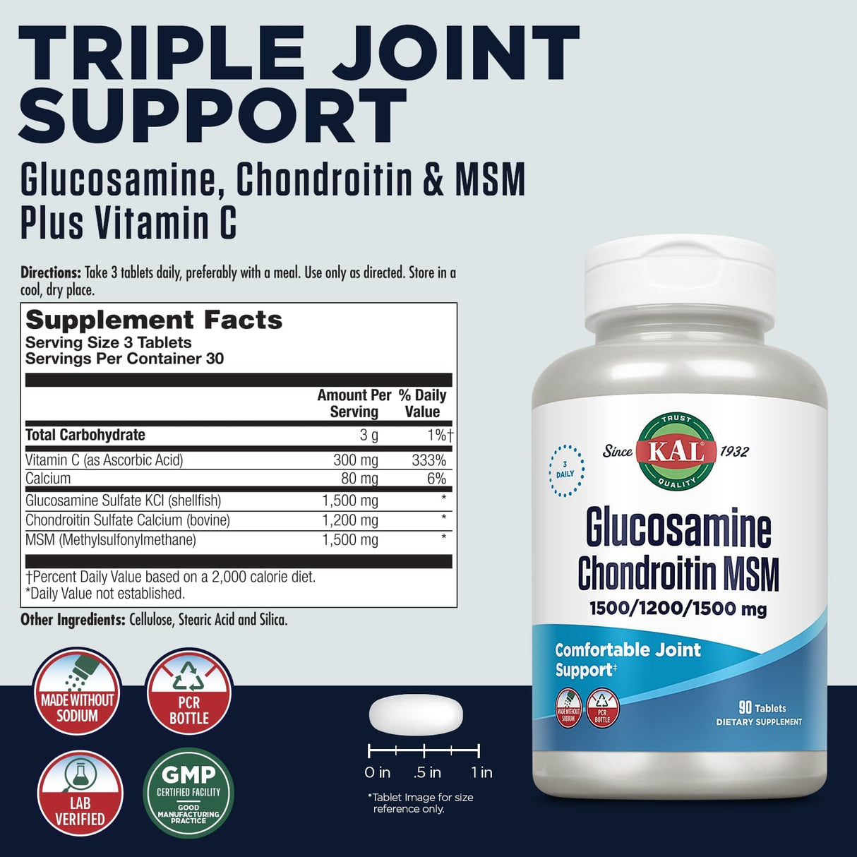 KAL Glucosamine Chondroitin MSM 90 Tabletas