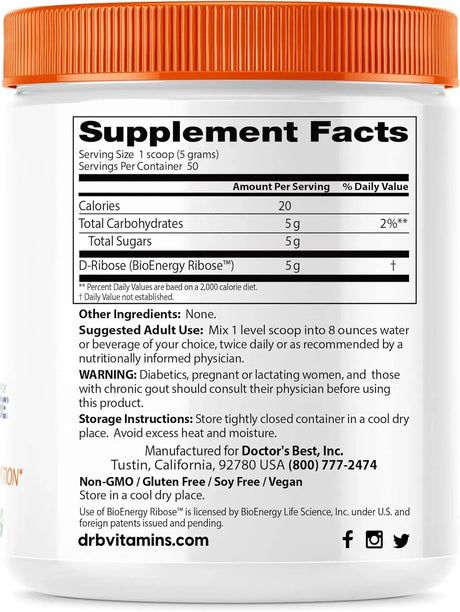DOCTOR'S BEST - Doctor's Best D-Ribose with Bioenergy Ribose 250Gr. - The Red Vitamin MX - Suplementos Alimenticios - {{ shop.shopifyCountryName }}