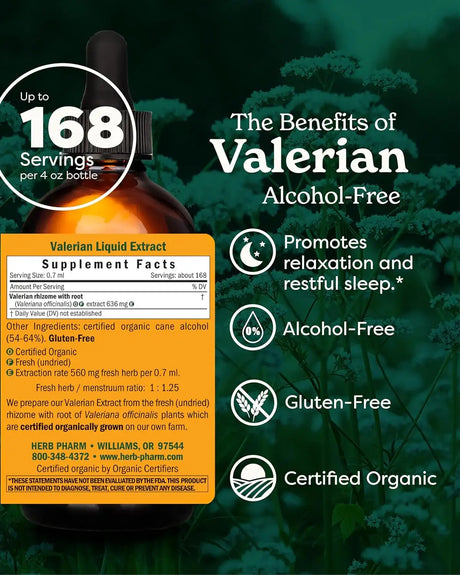 HERB PHARM - Herb Pharm Organic Valerian Root Liquid Extract 4 Fl.Oz. - The Red Vitamin MX - Suplementos Alimenticios - {{ shop.shopifyCountryName }}
