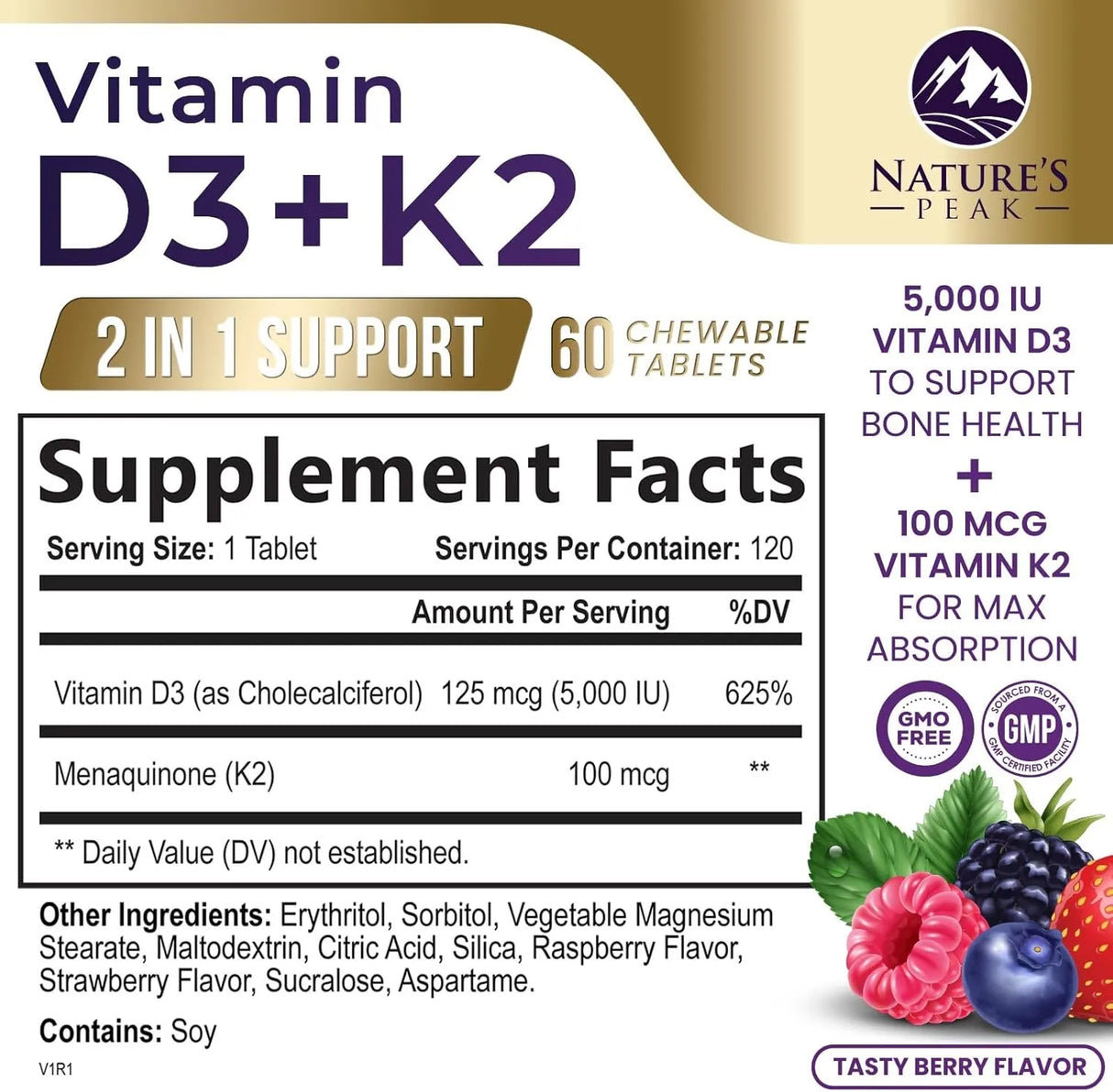 NATURE´S PEAK - Nature's Peak Vitamin D3 5000IU Plus K2 120 Tabletas Masticables - The Red Vitamin MX - Suplementos Alimenticios - {{ shop.shopifyCountryName }}