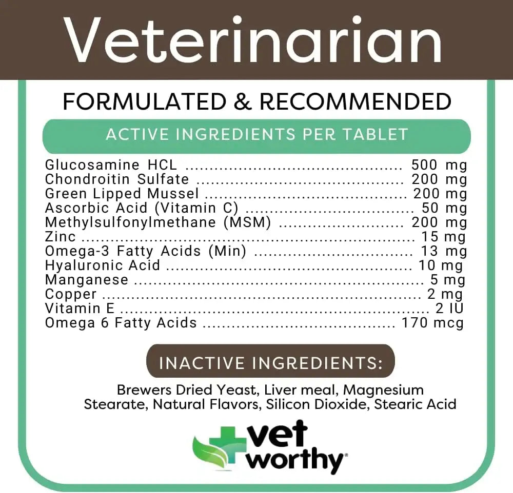 VET WORTHY - Vet Worthy Joint Support Level 4 Dog Supplement 60 Tabletas Masticables - The Red Vitamin MX - Cuidado De Cadera Y Articulaciones Para Perros - {{ shop.shopifyCountryName }}
