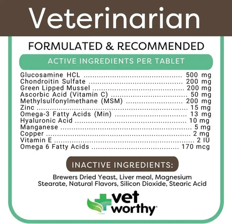 VET WORTHY - Vet Worthy Joint Support Level 4 Dog Supplement 60 Tabletas Masticables - The Red Vitamin MX - Cuidado De Cadera Y Articulaciones Para Perros - {{ shop.shopifyCountryName }}