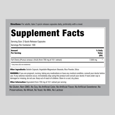 Piping Rock Tart Cherry Extract 7000Mg. 200 Capsulas