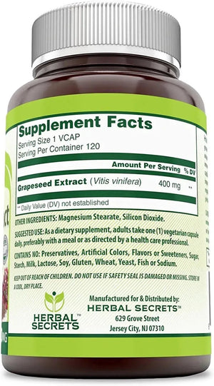 HERBAL SECRETS - Herbal Secrets Grapeseed Extract 400Mg. 120 Capsulas 2 Pack - The Red Vitamin MX - Suplementos Alimenticios - {{ shop.shopifyCountryName }}