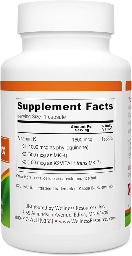 WELLNESS RESOURCES - Wellness Resources Vitamin K Complex 90 Capsulas - The Red Vitamin MX - Suplementos Alimenticios - {{ shop.shopifyCountryName }}