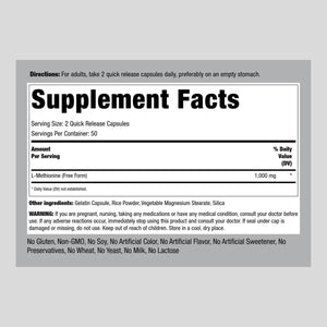 PIPING ROCK - Piping Rock L-Methionine 1000Mg. 100 Capsulas - The Red Vitamin MX - Suplementos Alimenticios - {{ shop.shopifyCountryName }}