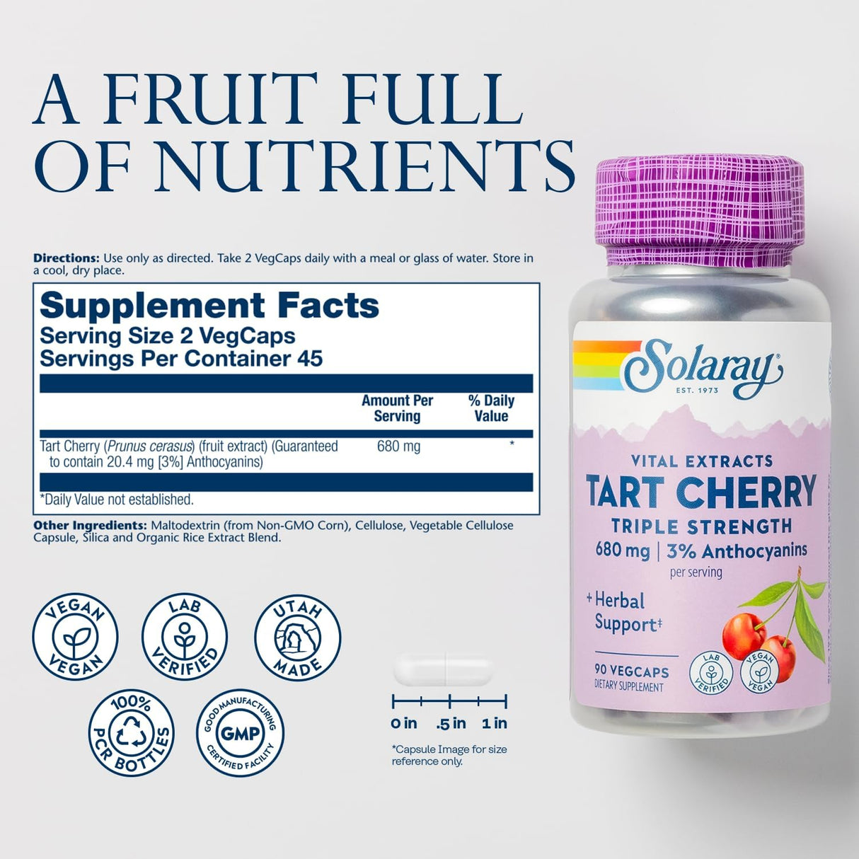 SOLARAY Triple Strength Tart Cherry Extract  90 Capsulas