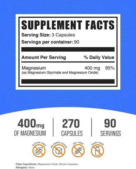 BULK SUPPLEMENTS - Bulk Supplements Magnesium Glycinate 400Mg. 270 Capsulas - The Red Vitamin MX - Suplementos Alimenticios - {{ shop.shopifyCountryName }}