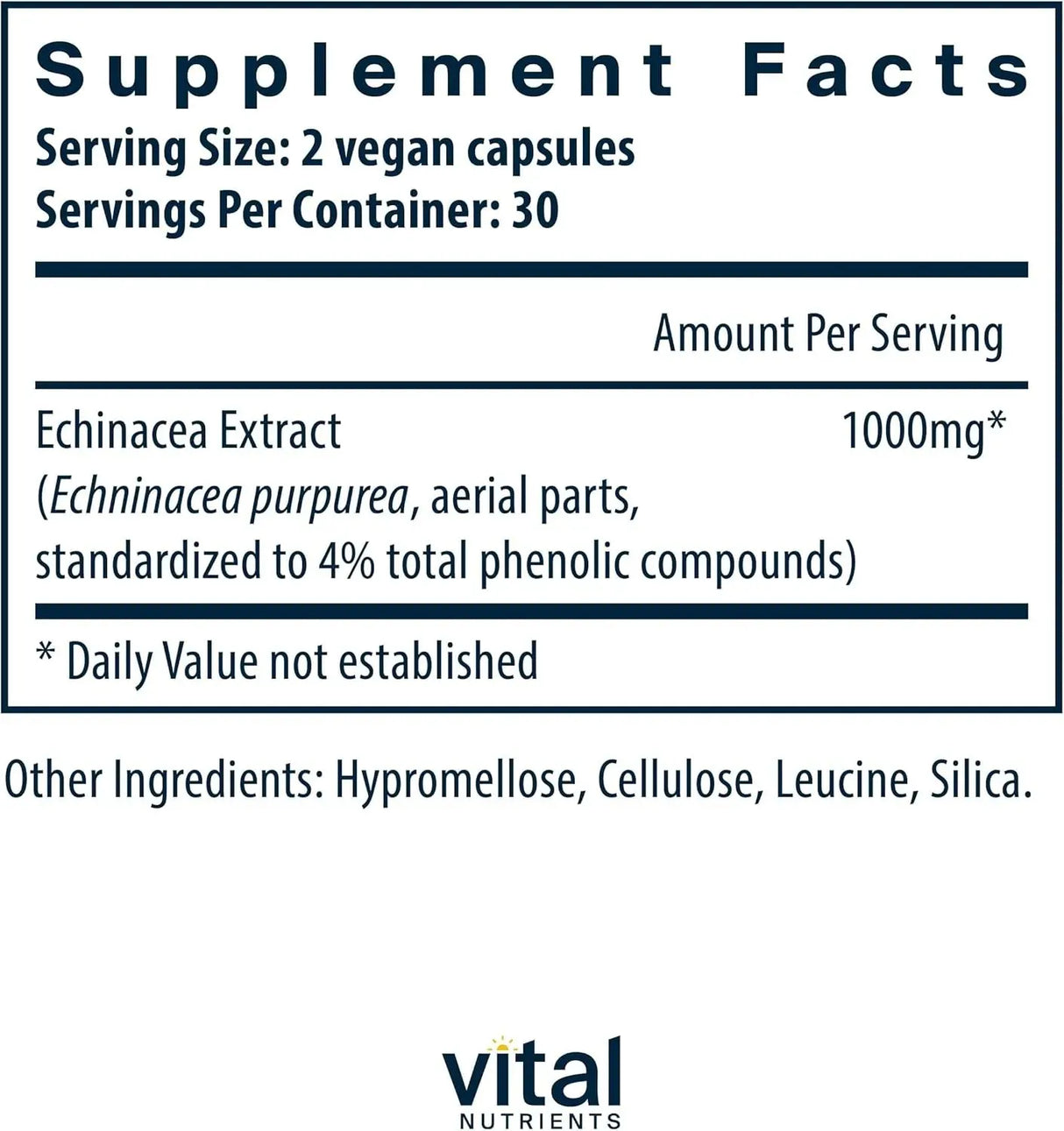 VITAL NUTRIENTS - Vital Nutrients Echinacea Extract 1000Mg. 60 Capsulas - The Red Vitamin MX - Suplementos Alimenticios - {{ shop.shopifyCountryName }}