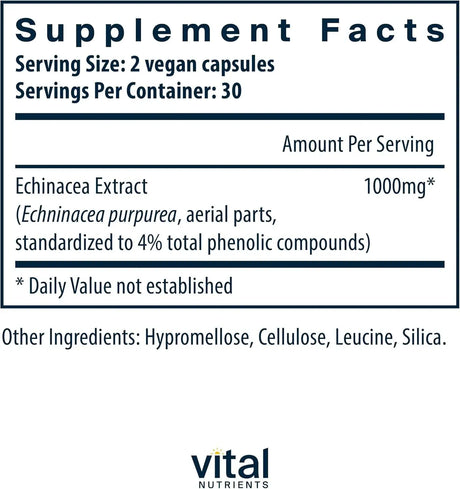 VITAL NUTRIENTS - Vital Nutrients Echinacea Extract 1000Mg. 60 Capsulas - The Red Vitamin MX - Suplementos Alimenticios - {{ shop.shopifyCountryName }}