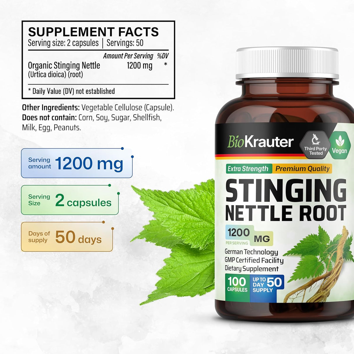 BIOKRAUTER - BIO KRAUTER Stinging Nettle 1200Mg. 100 Capsulas - The Red Vitamin MX - Suplementos Alimenticios - {{ shop.shopifyCountryName }}