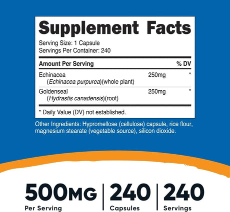 NUTRICOST - Nutricost Echinacea & Goldenseal Root 500Mg. 240 Capsulas 2 Pack - The Red Vitamin MX - Suplementos Alimenticios - {{ shop.shopifyCountryName }}