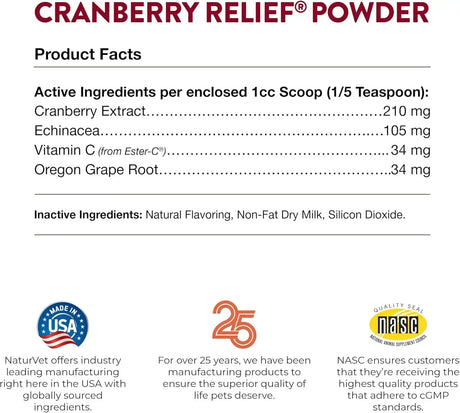 NATURVET - NaturVet Cranberry Relief Plus Echinacea Powder 50Gr. - The Red Vitamin MX - Salud De Tracto Urinario Para Perros - {{ shop.shopifyCountryName }}