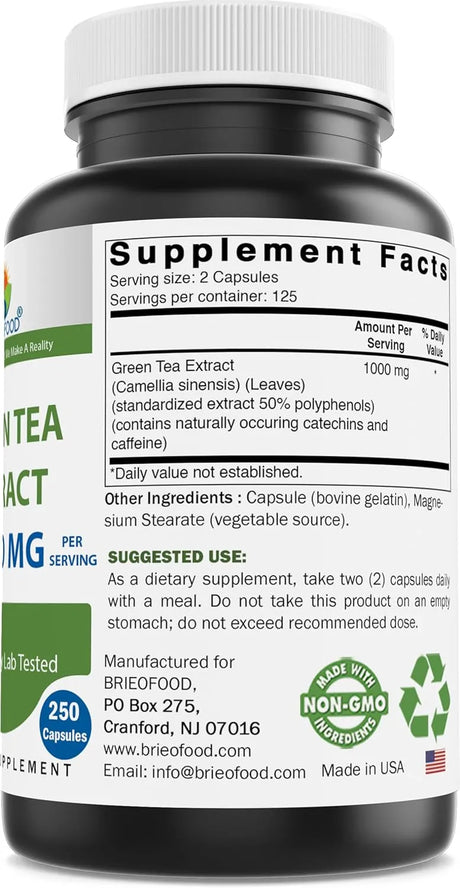 BRIEOFOOD - Brieofood Green Tea Extract 1000Mg. 250 Capsulas - The Red Vitamin MX - Suplementos Alimenticios - {{ shop.shopifyCountryName }}