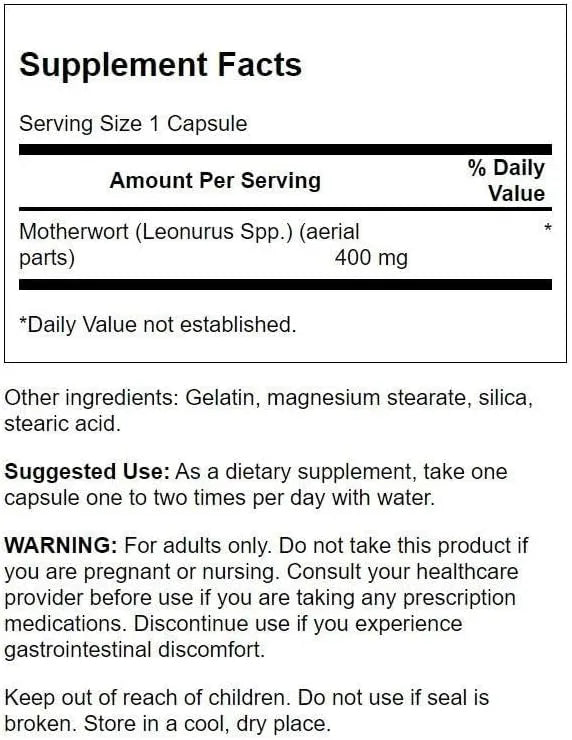 SWANSON - Swanson Motherwort 400Mg. 60 Capsulas - The Red Vitamin MX - Suplementos Alimenticios - {{ shop.shopifyCountryName }}