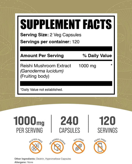 BULK SUPPLEMENTS - Bulk Supplements Reishi Mushroom 1000Mg. 240 Capsulas - The Red Vitamin MX - Suplementos Alimenticios - {{ shop.shopifyCountryName }}