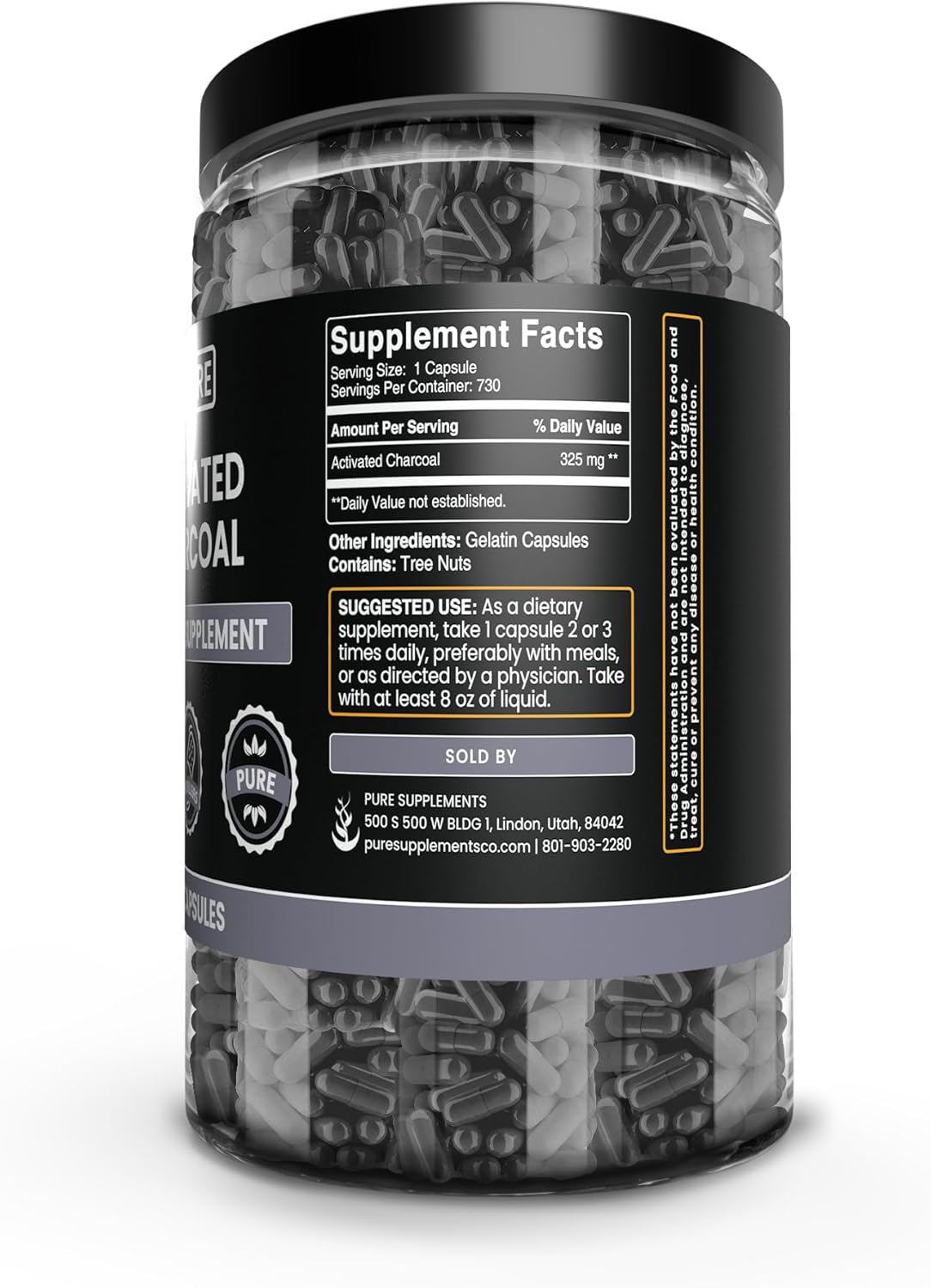 Pure Original Ingredients Activated Charcoal 730 Capsulas