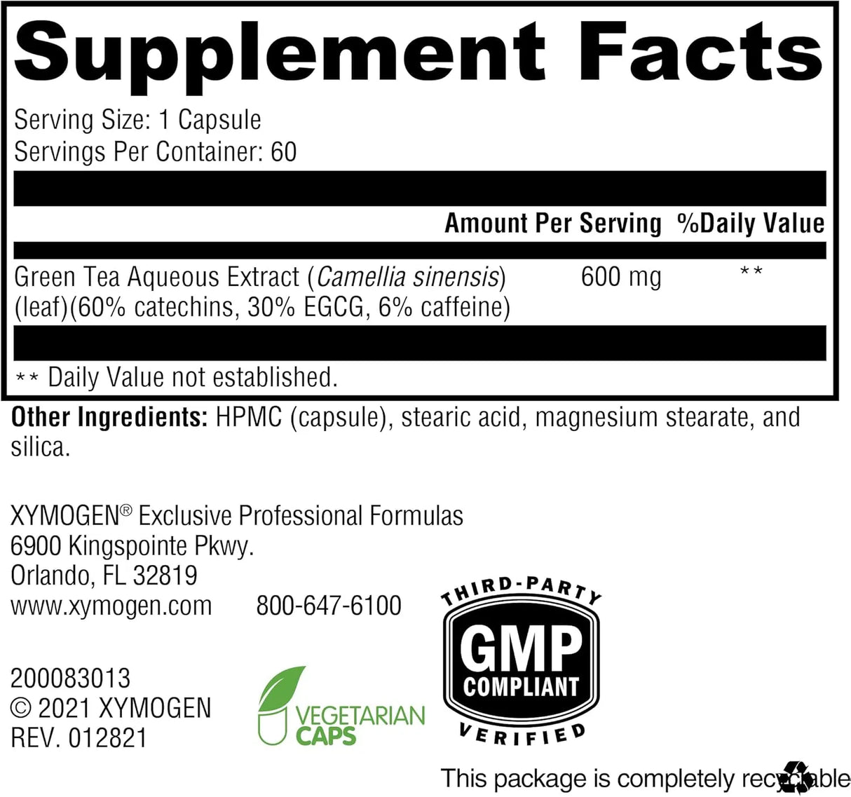 XYMOGEN - XYMOGEN Green Tea 600 Ultra Pure Green Tea Extract 60 Capsulas - The Red Vitamin MX - Suplementos Alimenticios - {{ shop.shopifyCountryName }}