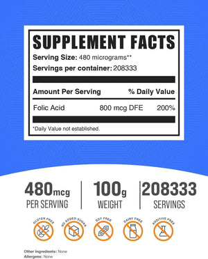 BULK SUPPLEMENTS - Bulk Supplements Folic Acid Powder 100Gr. - The Red Vitamin MX - Suplementos Alimenticios - {{ shop.shopifyCountryName }}
