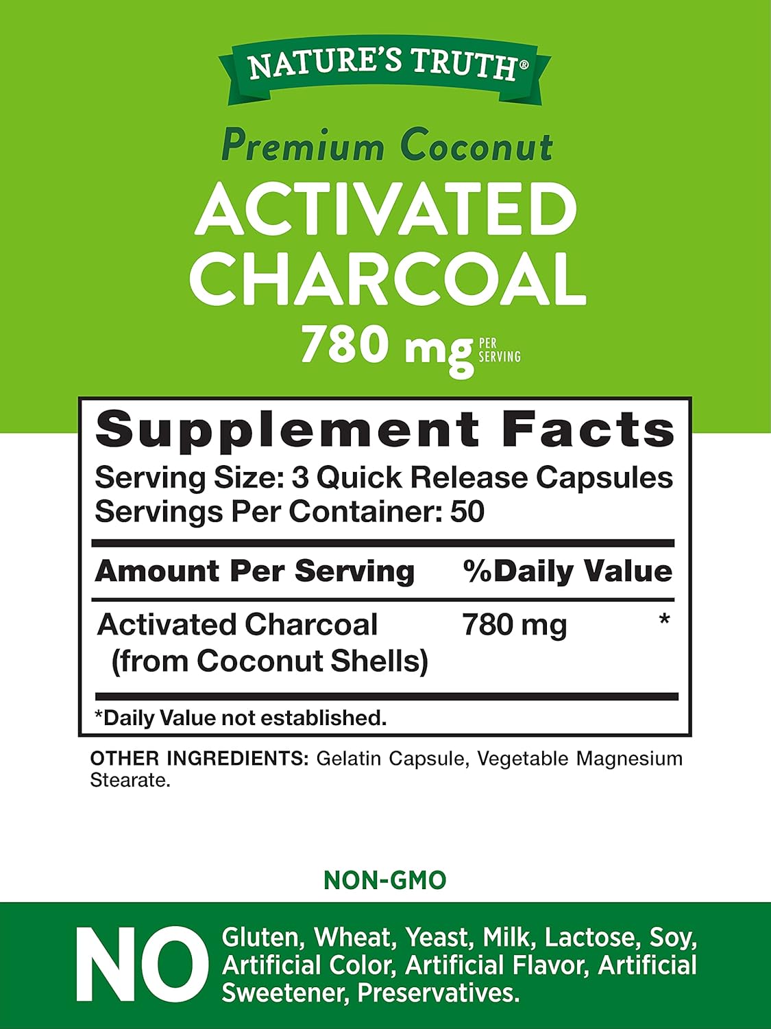 Nature's Truth Activated Charcoal 780Mg. 150 Capsulas