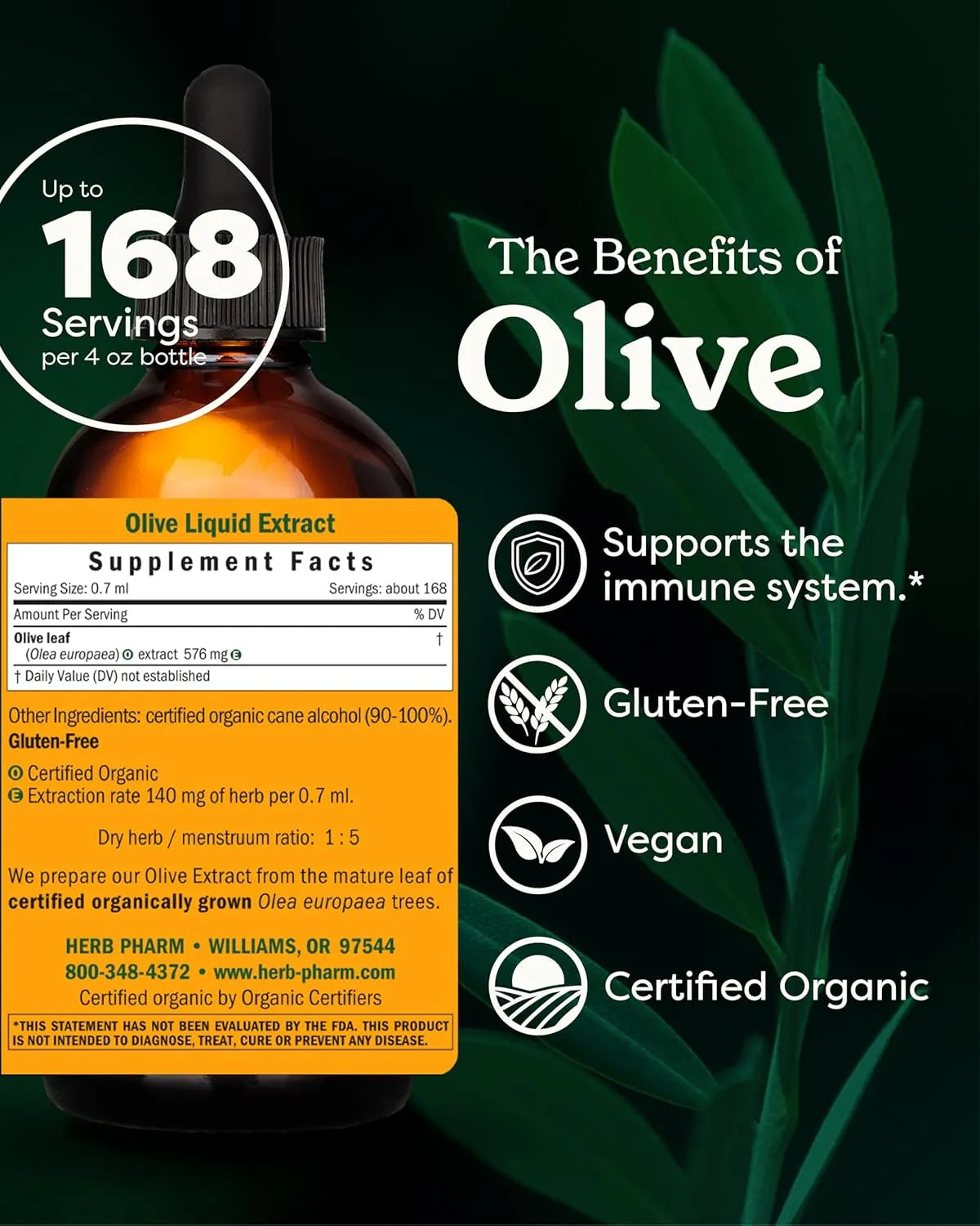 HERB PHARM - Herb Pharm Certified Organic Olive Leaf Liquid Extract 4 Fl.Oz. - The Red Vitamin MX - Suplementos Alimenticios - {{ shop.shopifyCountryName }}