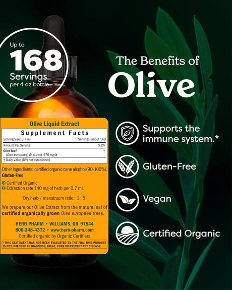 HERB PHARM - Herb Pharm Certified Organic Olive Leaf Liquid Extract 4 Fl.Oz. - The Red Vitamin MX - Suplementos Alimenticios - {{ shop.shopifyCountryName }}