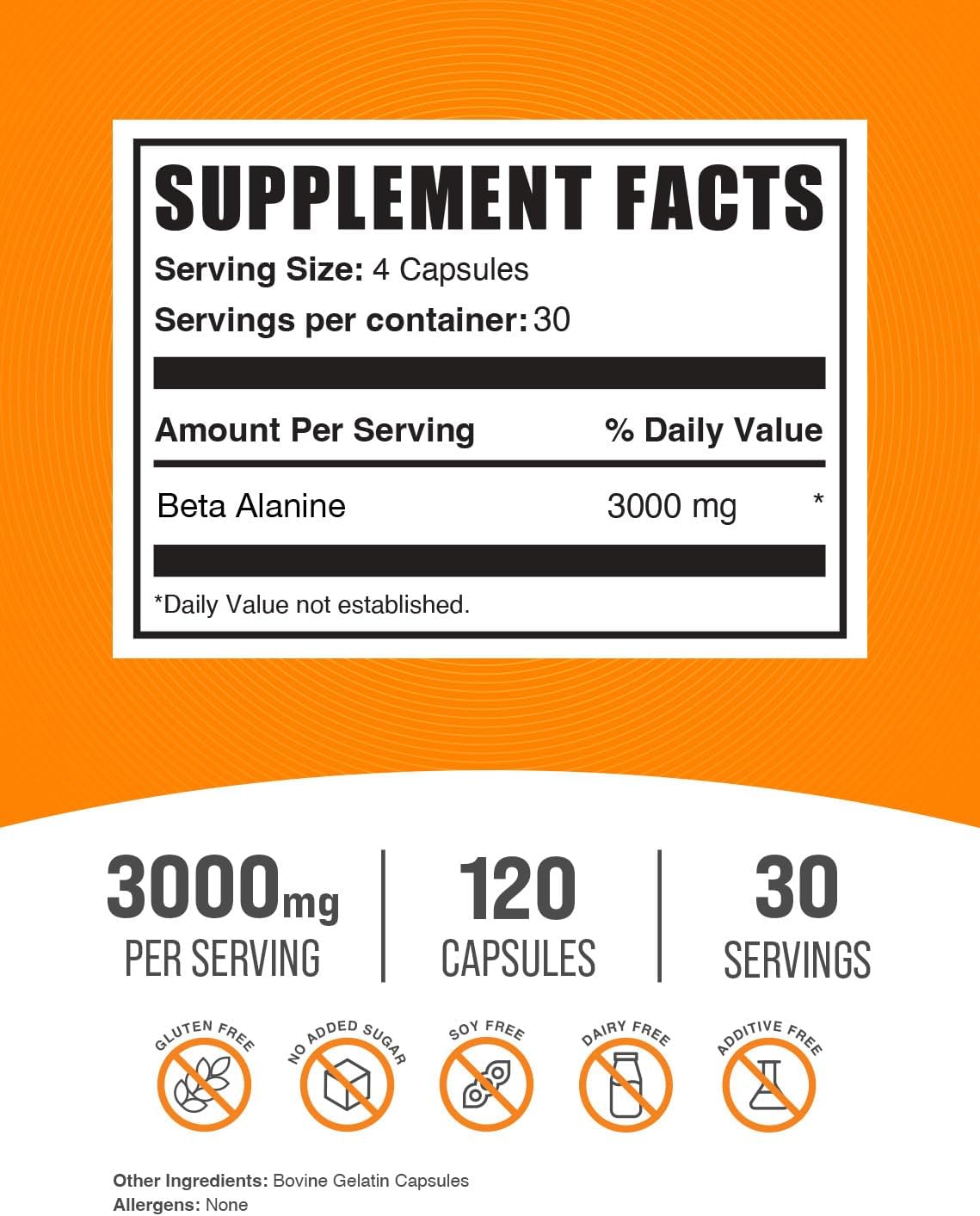 Bulk Supplements Beta Alanine 3000Mg. 120 Capsulas