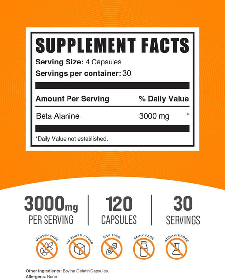 Bulk Supplements Beta Alanine 3000Mg. 120 Capsulas