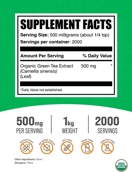 BULK SUPPLEMENTS - Bulk Supplements Organic Green Tea Extract Powder 1 Kg. - The Red Vitamin MX - Suplementos Alimenticios - {{ shop.shopifyCountryName }}