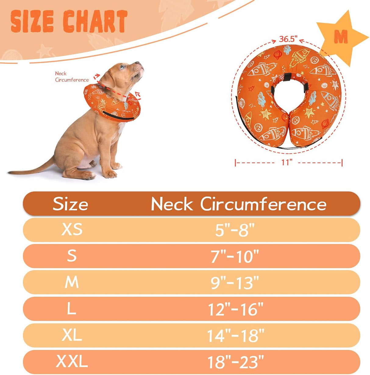 Toptakeit Elevated Inflatable Dog Collar ORANGE MEDIUM
