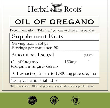 Herbal Roots Oil of Oregano 90 Capsulas Blandas