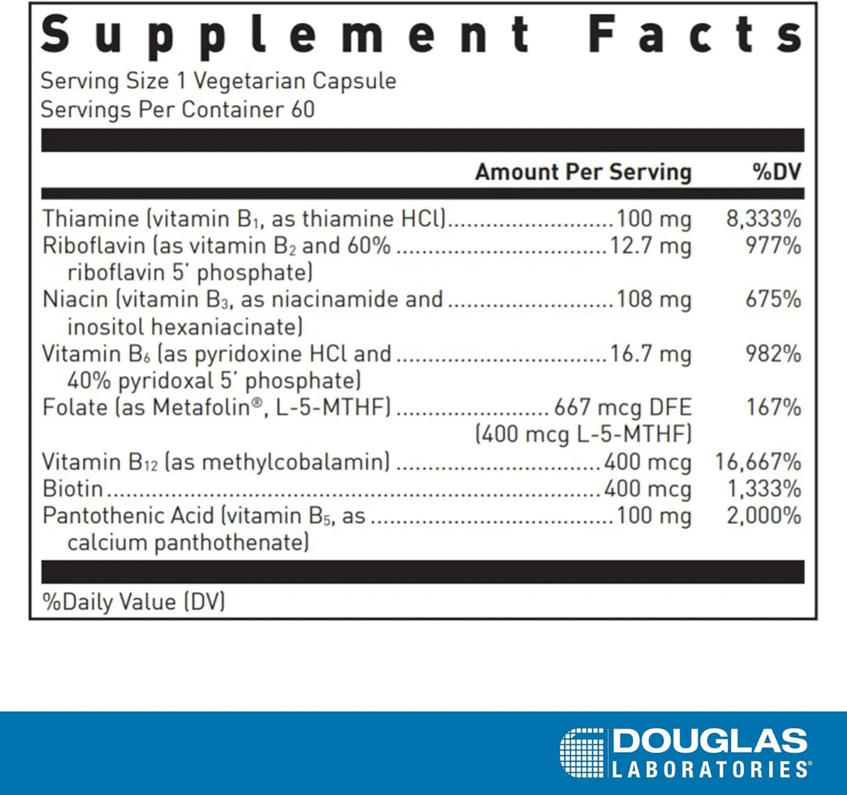 DOUGLAS LABORATORIES - Douglas Laboratories B-Complex with Metafolin 60 Capsulas - The Red Vitamin MX - Suplementos Alimenticios - {{ shop.shopifyCountryName }}