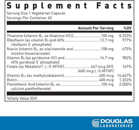DOUGLAS LABORATORIES - Douglas Laboratories B-Complex with Metafolin 60 Capsulas - The Red Vitamin MX - Suplementos Alimenticios - {{ shop.shopifyCountryName }}