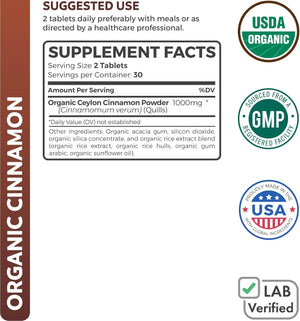 HEALTHS HARMONY - Healths Harmony USDA Organic Ceylon Cinnamon 1000Mg. 60 Tabletas - The Red Vitamin MX - Suplementos Alimenticios - {{ shop.shopifyCountryName }}