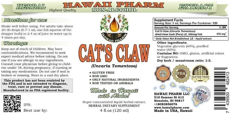 HAWAIIPHARM - Hawaii Pharm Cat's Claw Alcohol-FREE Liquid Extract 4 Fl.Oz. - The Red Vitamin MX - Suplementos Alimenticios - {{ shop.shopifyCountryName }}