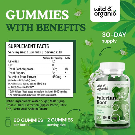 WILD & ORGANIC - Wild & Organic Valerian Root Gummies 1800Mg. 60 Gomitas - The Red Vitamin MX - Suplementos Alimenticios - {{ shop.shopifyCountryName }}