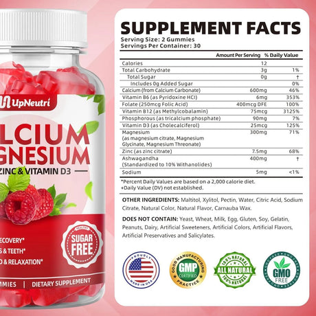 UPNEUTRI - UPNEUTRI Calcium Magnesium Zinc with Vitamin D3 Raspberry Flavor 60 Gomitas - The Red Vitamin MX - Suplementos Alimenticios - {{ shop.shopifyCountryName }}