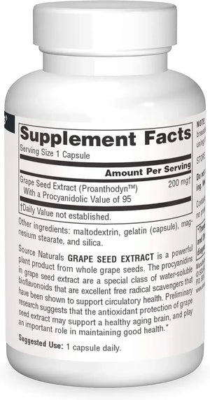 SOURCE NATURALS - Source Naturals Proanthodyn Grape Seed Extract 200Mg. 60 Capsulas - The Red Vitamin MX - Suplementos Alimenticios - {{ shop.shopifyCountryName }}