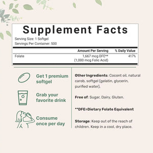 MICRO INGREDIENTS - Micro Ingredients Folic Acid 1,000mcg 500 Capsulas Blandas - The Red Vitamin MX - Suplementos Alimenticios - {{ shop.shopifyCountryName }}