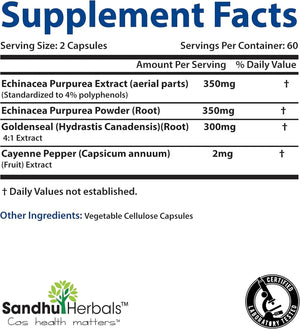 SANDHU HERBALS - Sandhu Herbals Echinacea Goldenseal 1000Mg. 120 Capsulas - The Red Vitamin MX - Suplementos Alimenticios - {{ shop.shopifyCountryName }}
