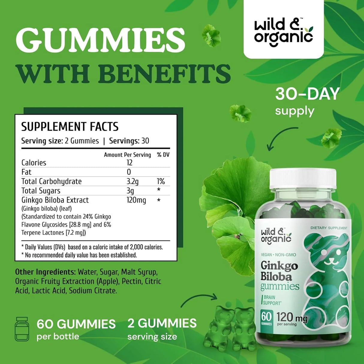 WILD & ORGANIC - Wild & Organic Ginkgo Biloba 120Mg. 60 Gomitas - The Red Vitamin MX - Suplementos Alimenticios - {{ shop.shopifyCountryName }}