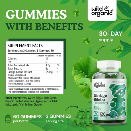 WILD & ORGANIC - Wild & Organic Ginkgo Biloba 120Mg. 60 Gomitas - The Red Vitamin MX - Suplementos Alimenticios - {{ shop.shopifyCountryName }}