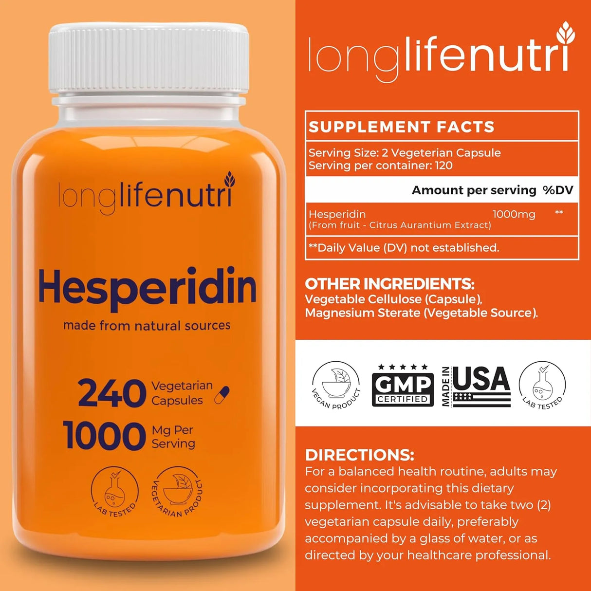 LONGLIFENUTRI - LongLifeNutri Hesperidin 1000Mg. 240 Capsulas - The Red Vitamin MX - Suplementos Alimenticios - {{ shop.shopifyCountryName }}