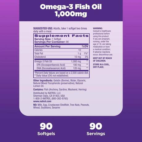 NATROL - Natrol Omega-3 Purified Fish Oil 1000Mg. 90 Capsulas Blandas - The Red Vitamin MX - Suplementos Alimenticios - {{ shop.shopifyCountryName }}