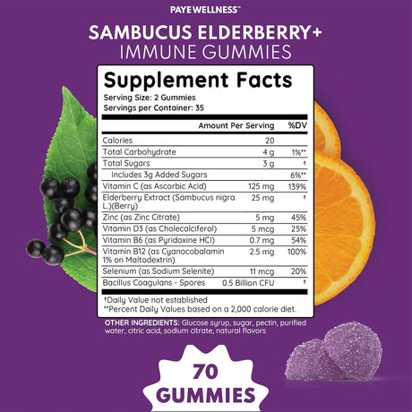 PAYE WELLNESS - PAYE Wellness Sambucus Elderberry Immune Gummies 70 Gomitas 2 Pack - The Red Vitamin MX - Suplementos Alimenticios - {{ shop.shopifyCountryName }}