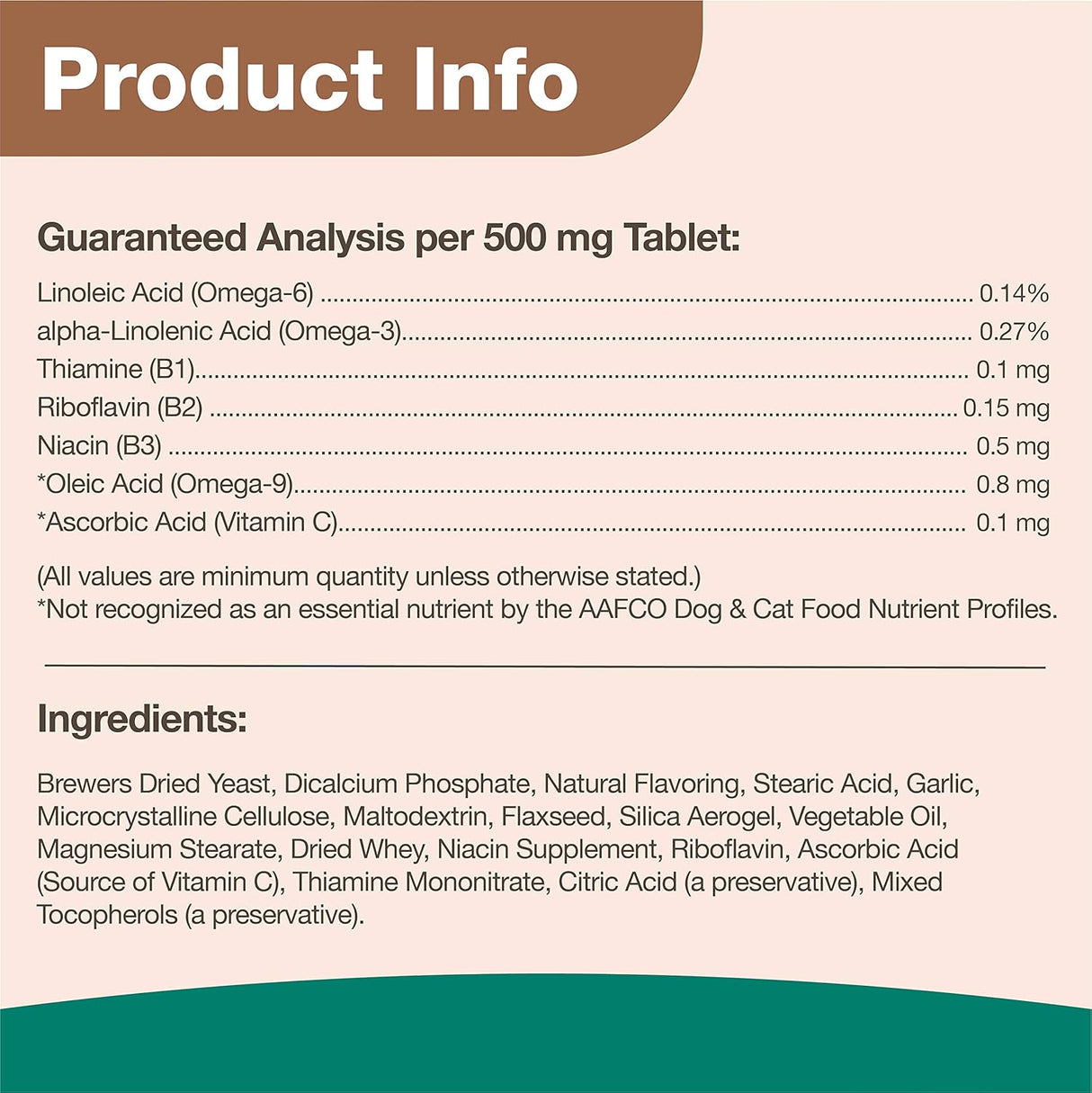 NaturVet Brewer’s Dried Yeast Formula with Garlic Flavoring Plus Omegas 500 Tabletas Masticables
