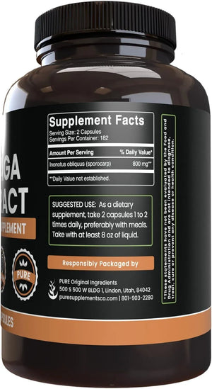 PURE ORIGINAL INGREDIENTS - PURE ORIGINAL INGREDIENTS Chaga Mushroom Extract 365 Capsulas - The Red Vitamin MX - Suplementos Alimenticios - {{ shop.shopifyCountryName }}