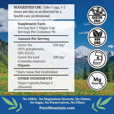 PURE MOUNTAIN BOTANICALS - Pure Mountain Botanicals Green Tea 90 Capsulas - The Red Vitamin MX - Suplementos Alimenticios - {{ shop.shopifyCountryName }}