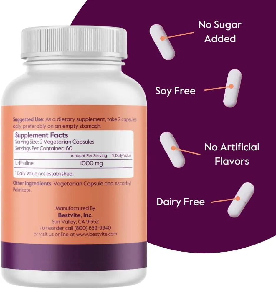BESTVITE - BESTVITE L-Proline 500Mg. 120 Capsulas - The Red Vitamin MX - Suplementos Alimenticios - {{ shop.shopifyCountryName }}