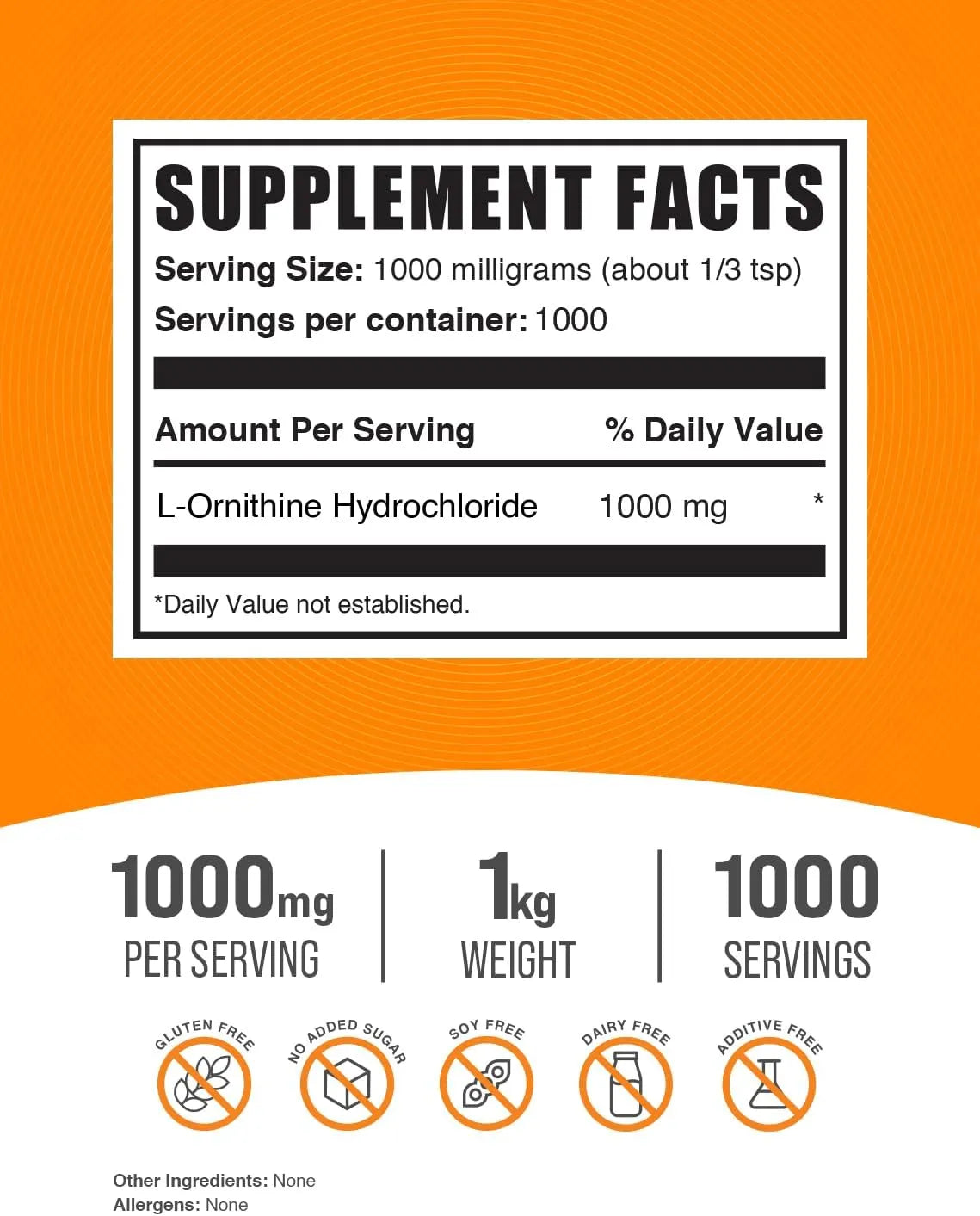 BULK SUPPLEMENTS - Bulk Supplements L-Ornithine HCl Powder 1 Kg. - The Red Vitamin MX - Suplementos Alimenticios - {{ shop.shopifyCountryName }}